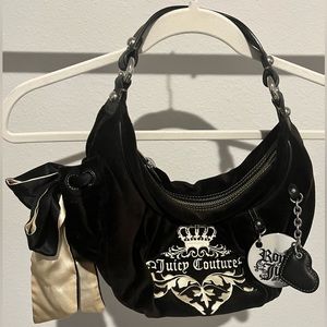 Juicy Couture Y2K Espresso Black Velour Mini Hobo Shoulder Bag Rare